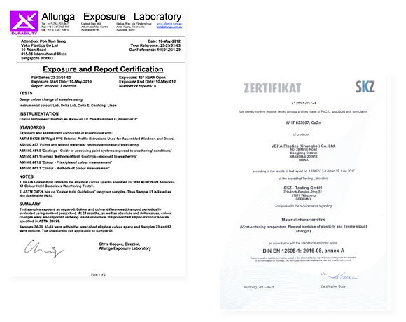 upvc testing certificates